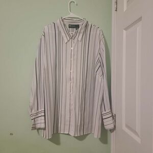 Maggie Barnes Men's White and Black Striped Shirt